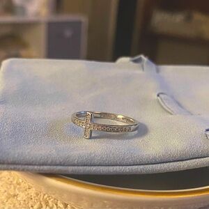 Diamond Lined S925 Cross Ring